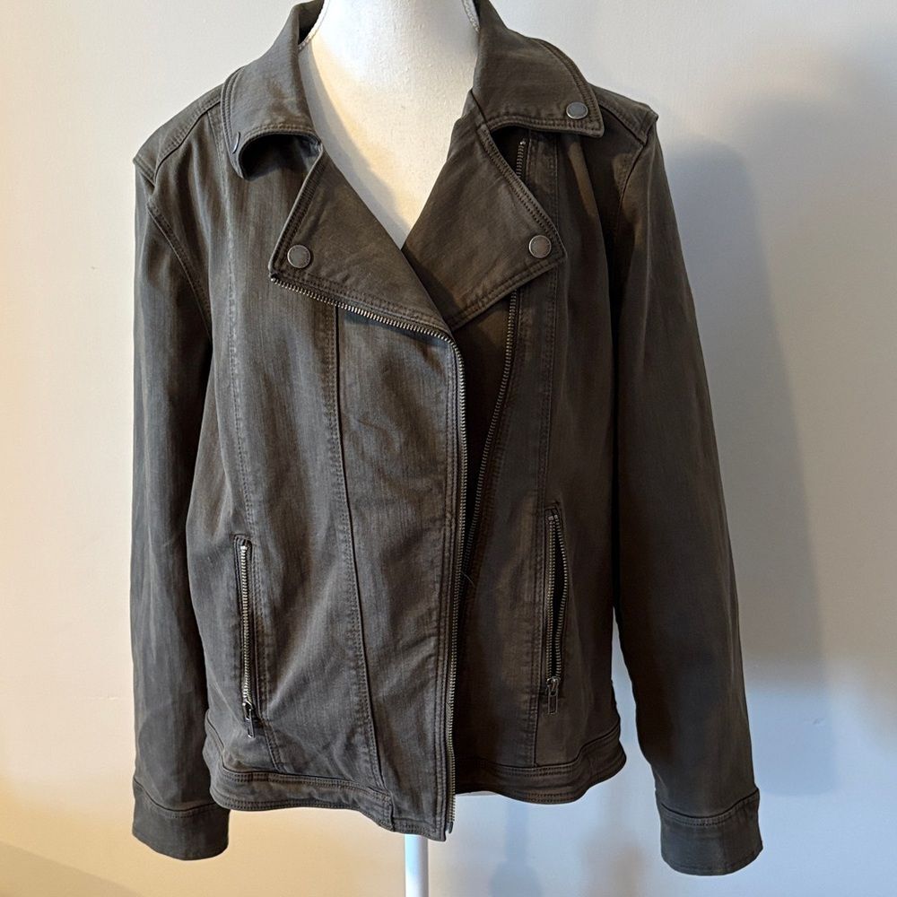 Liverpool LA Olive Green Moto Lightweight Denim Jacket. Size XL